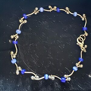 Vintage BlueBeaded  Cat Eye Sterling Bracelet